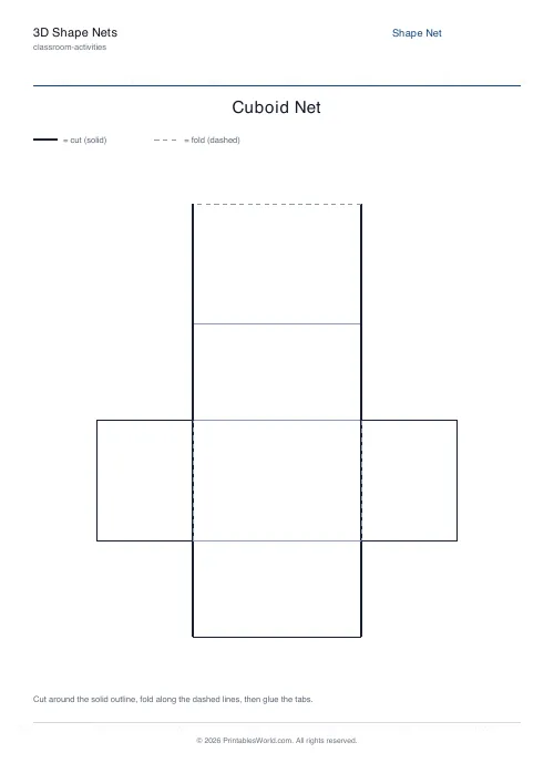 Free printable 3d shape net — Cuboid — PDF download