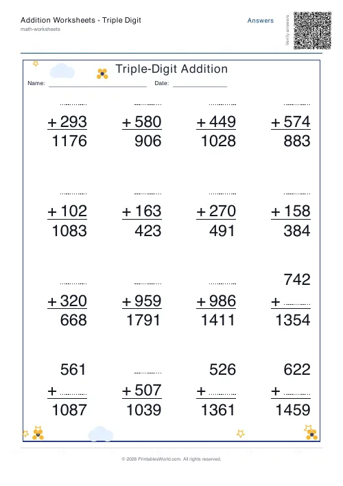 Free printable addition worksheet — Find the missing number — PDF download