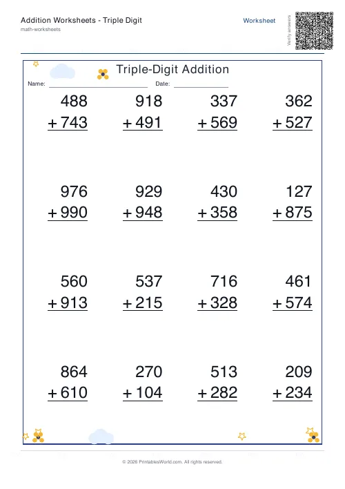 Free printable addition worksheet — No zero — PDF download