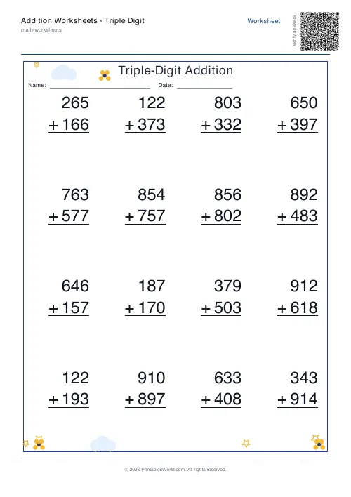 Free printable addition worksheet — Include zero — PDF download