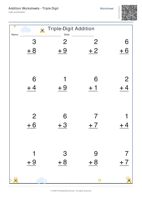 Free printable addition worksheet — 1-digit — PDF download
