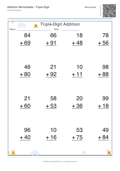 Free printable addition worksheet — 2-digit — PDF download