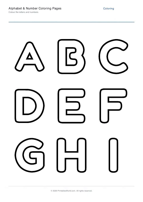 Free printable letter and number coloring page — Uppercase letters — PDF download