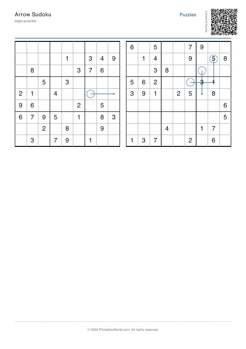 Free printable arrow sudoku puzzle — with answer key — PDF download