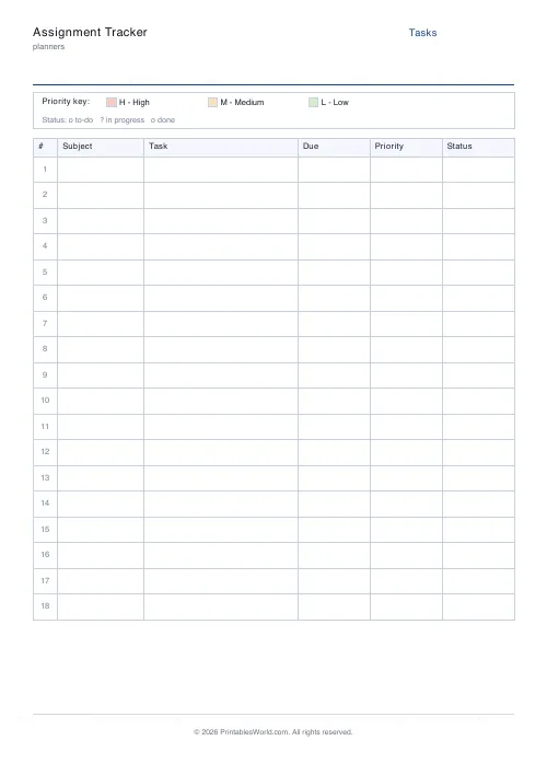 Free printable assignment tracker — 18 rows — PDF download