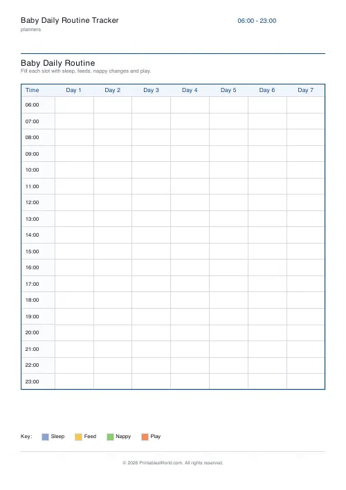 Free printable baby routine planner — From 6am — PDF download