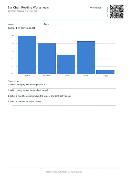 Free printable bar chart reading worksheet — 5 bars — PDF download