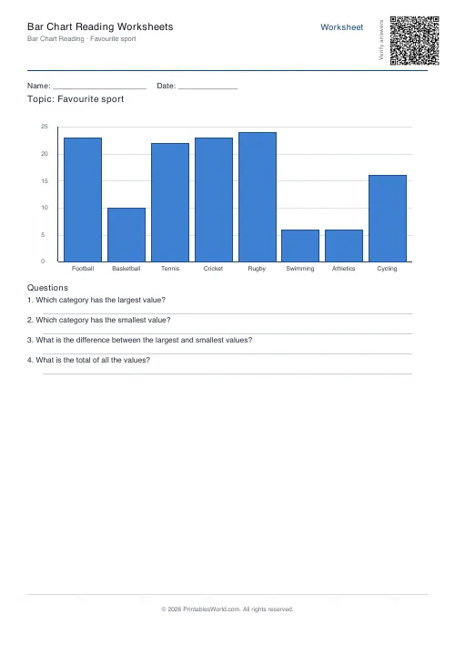 Free printable bar chart reading worksheet — 8 bars — PDF download