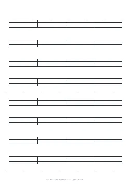 Free printable bass guitar tab paper — No labels — PDF download