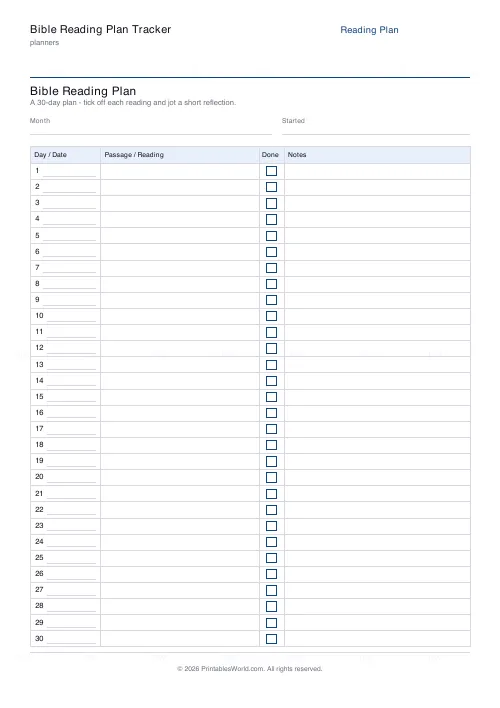 Free printable bible reading plan tracker — PDF download