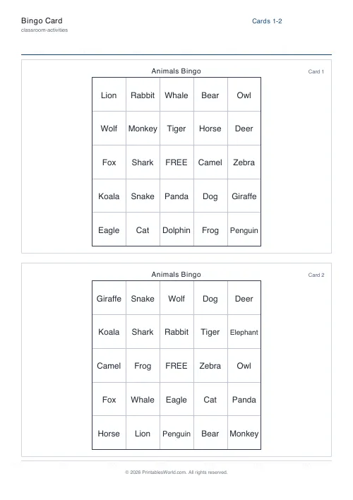 Free printable bingo card — Cards only — PDF download