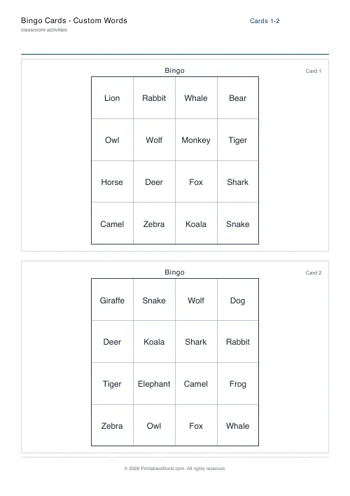 Free printable bingo card — 4×4, with answer key — PDF download