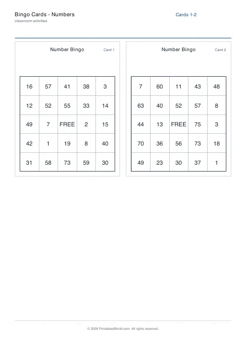 Free printable bingo card — 4, with answer key — PDF download