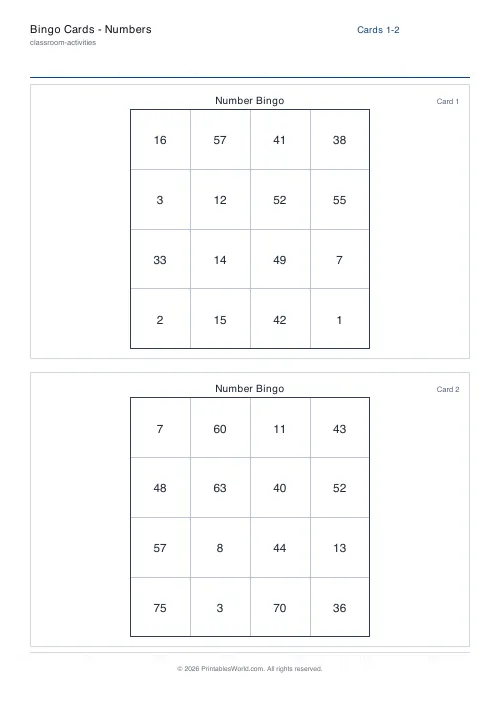 Free printable bingo card — 4×4 — PDF download