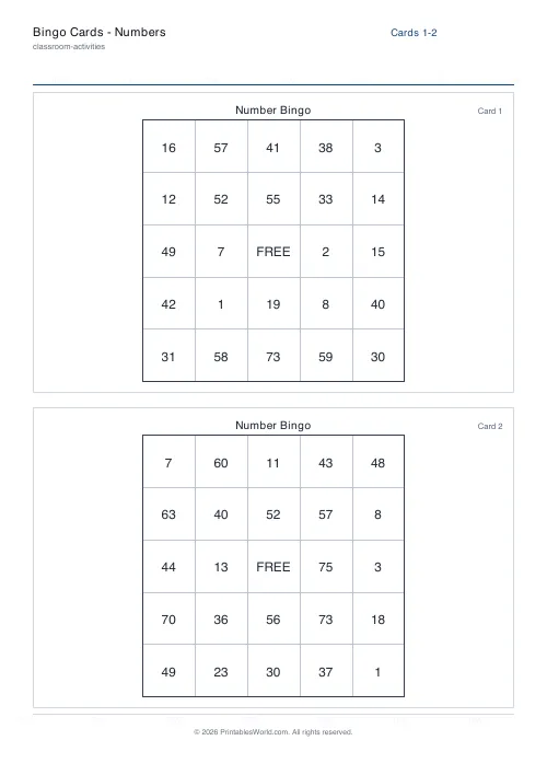 Free printable bingo card — 2 — PDF download