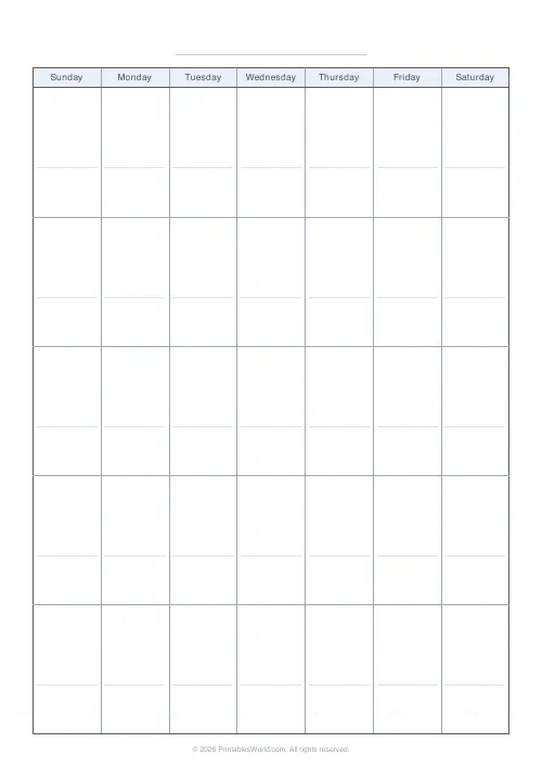Free printable blank calendar grid — Sunday — PDF download