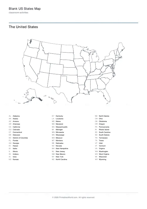Free printable blank US map (Outline only), PDF download