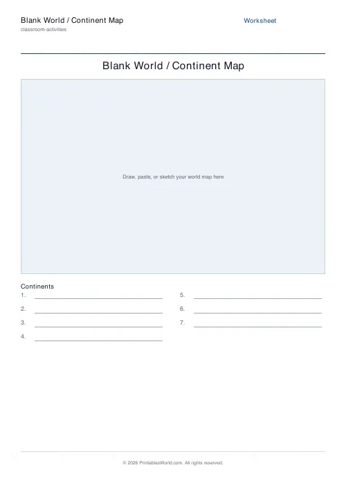 Free printable blank world map worksheet — No word bank, with answer key — PDF download