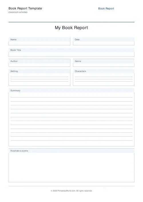 Free printable book report template — Exclude — PDF download