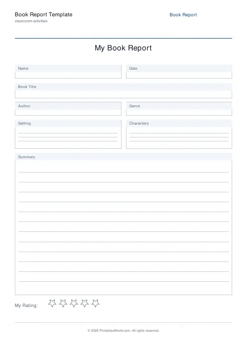 Free printable book report template — Exclude — PDF download