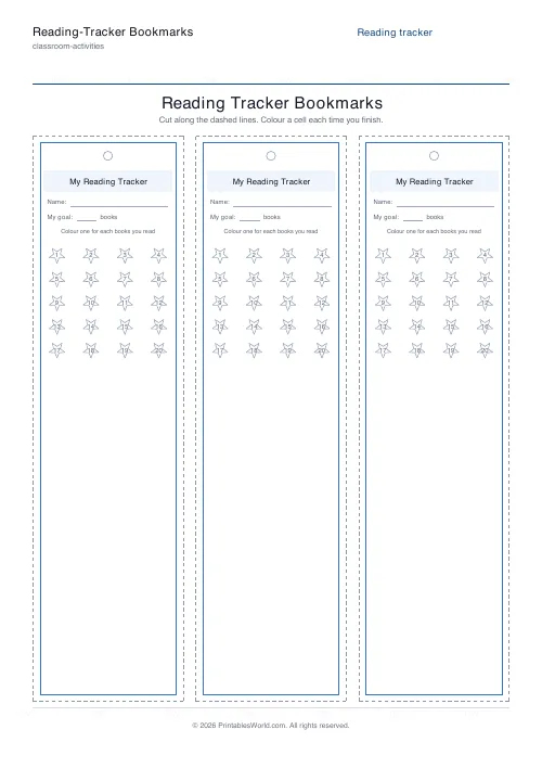 Free printable reading-tracker bookmark — Stars — PDF download
