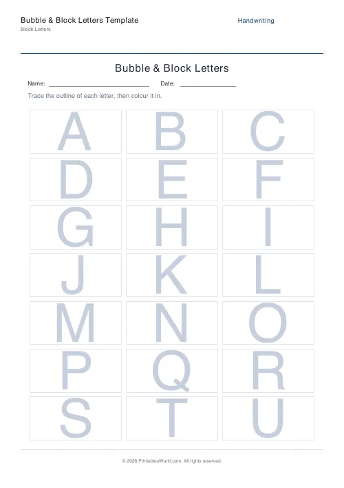 Free printable bubble & block letters — Full alphabet — PDF download