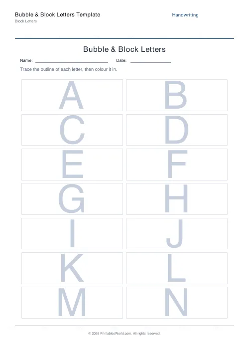 Free printable bubble & block letters — 2 across (large) — PDF download