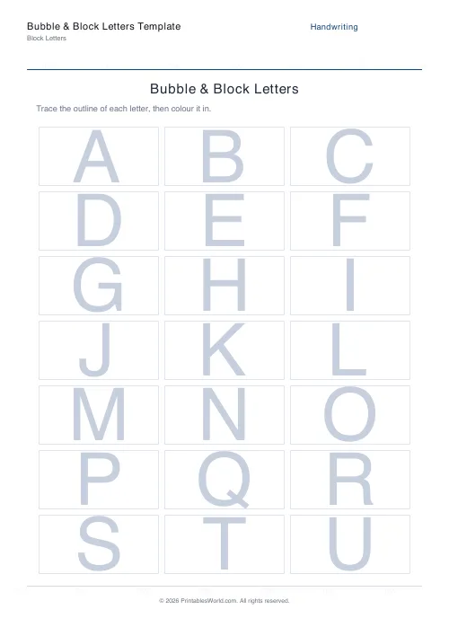 Free printable bubble & block letters — No name row — PDF download