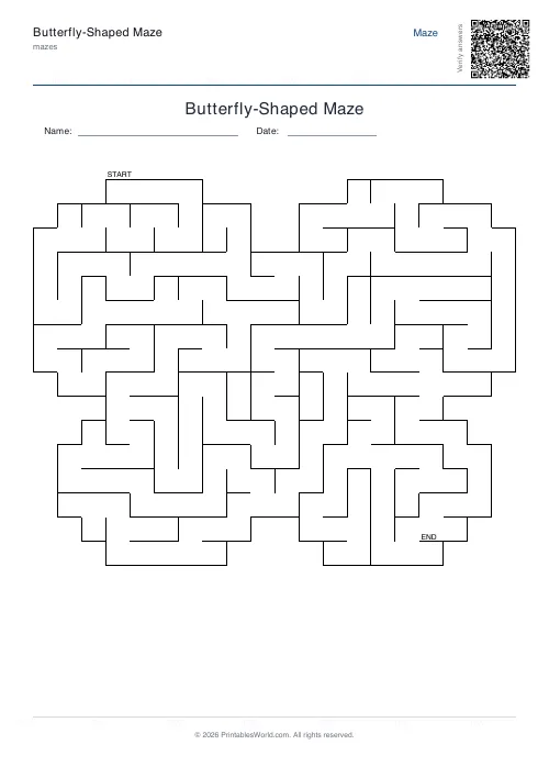 Free printable butterfly maze — 20, with answer key — PDF download