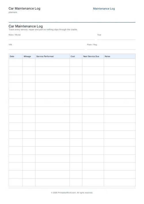 Free printable car maintenance log — PDF download
