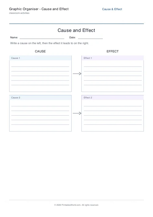 Free printable cause and effect organiser — 2 rows — PDF download