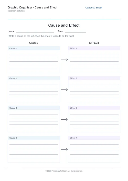 Free printable cause and effect organiser — Ruled — PDF download