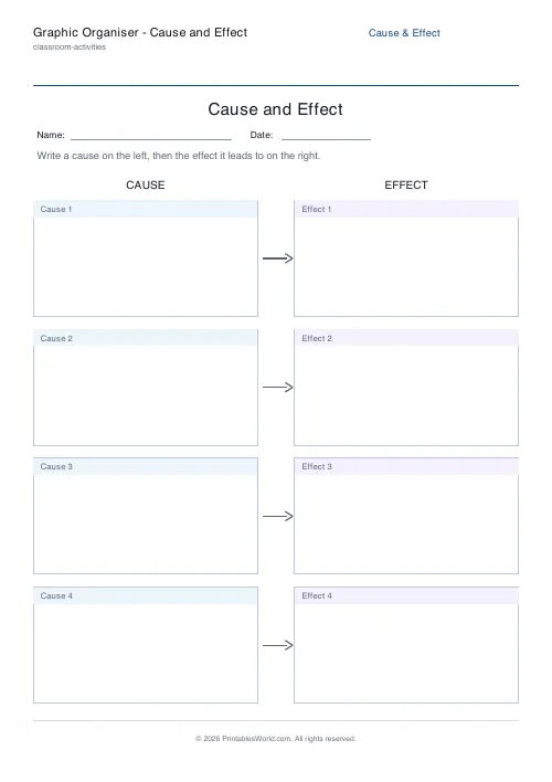 Free printable cause and effect organiser — Blank — PDF download