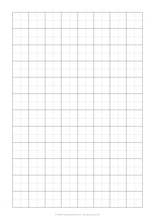 Free printable Chinese character practice grid — Tian Zi Ge (cross) — PDF download