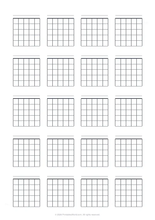 Free printable blank chord chart sheet — Guitar (6 strings) — PDF download