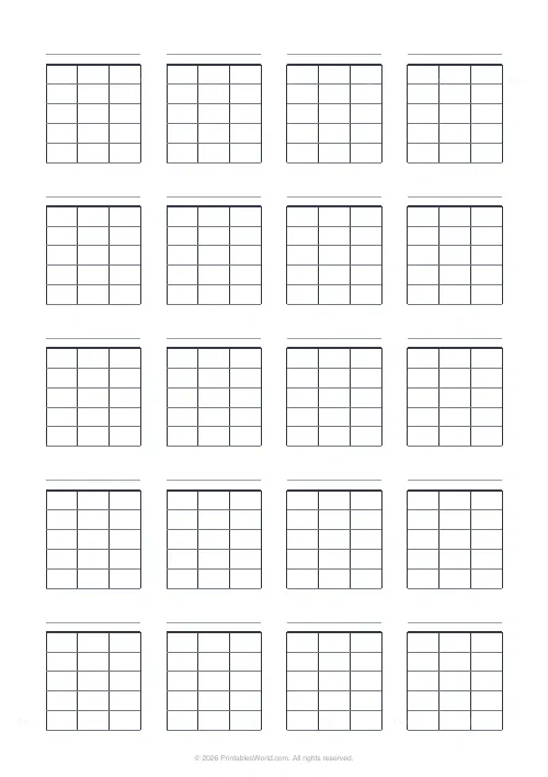 Free printable blank chord chart sheet — Ukulele (4 strings) — PDF download