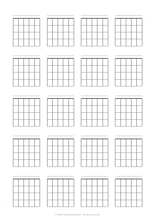 Free printable blank chord chart sheet — 4 frets — PDF download