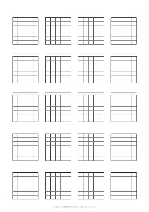 Free printable blank chord chart sheet — 7 frets — PDF download