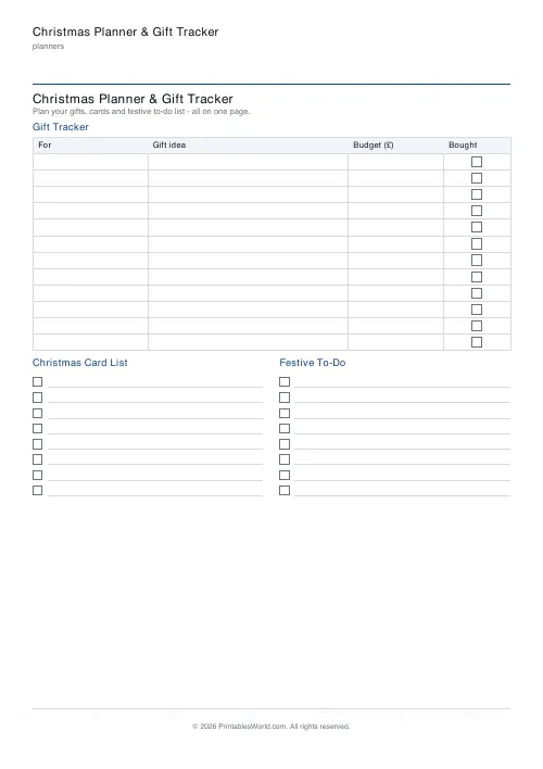Free printable christmas planner and gift tracker — Pounds (GBP) — PDF download