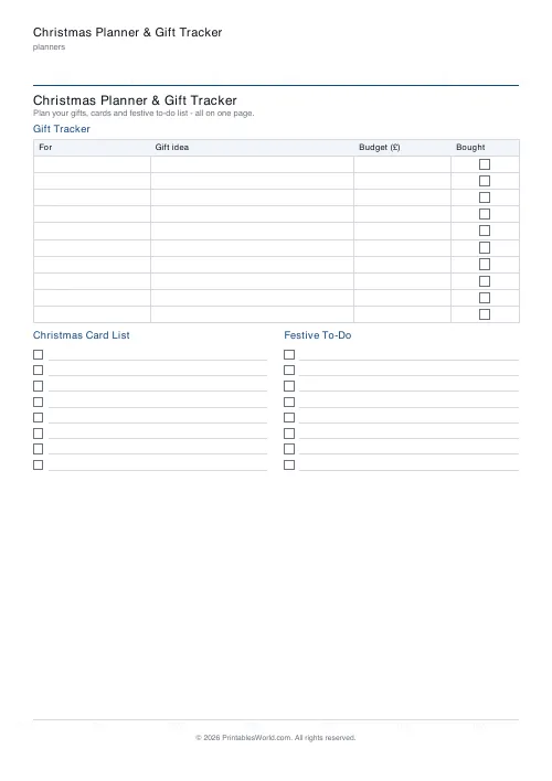 Free printable christmas planner and gift tracker — 10 gifts — PDF download