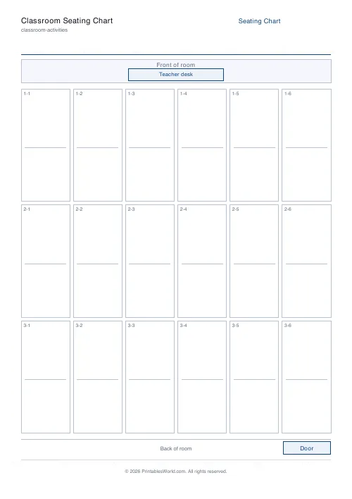 Free printable classroom seating chart — 3 rows — PDF download