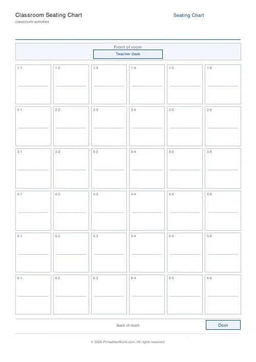 Free printable classroom seating chart — 6 rows — PDF download
