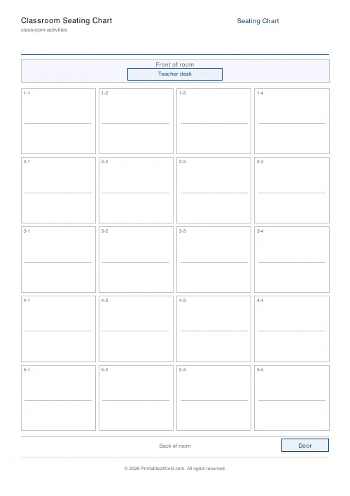 Free printable classroom seating chart — 4 columns — PDF download