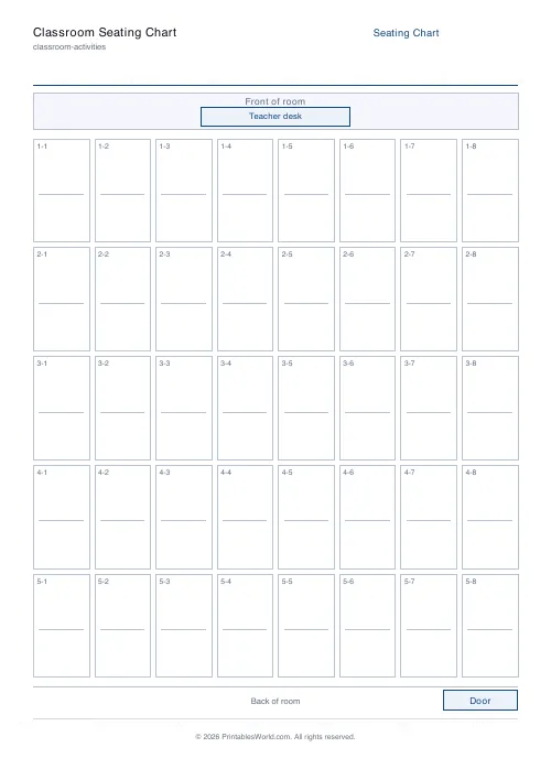 Free printable classroom seating chart — 8 columns — PDF download