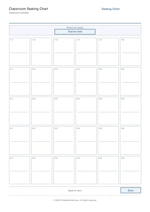 Free printable classroom seating chart — Include — PDF download