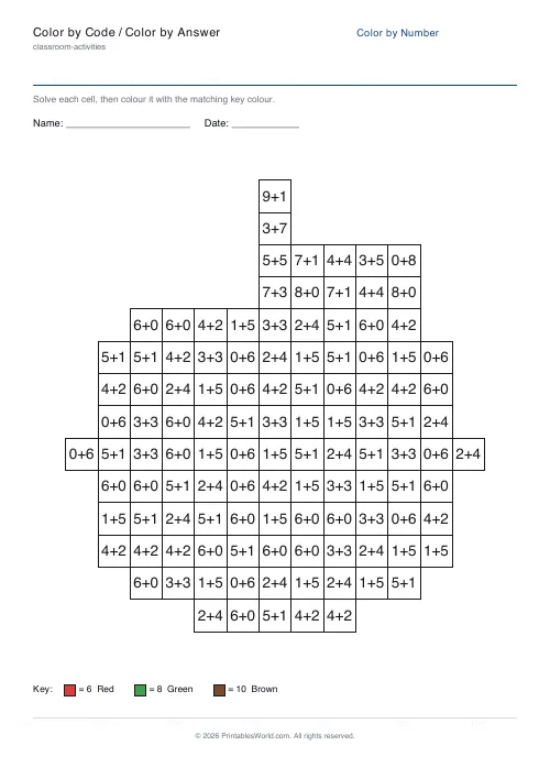 Free printable color-by-number worksheet — Apple — PDF download