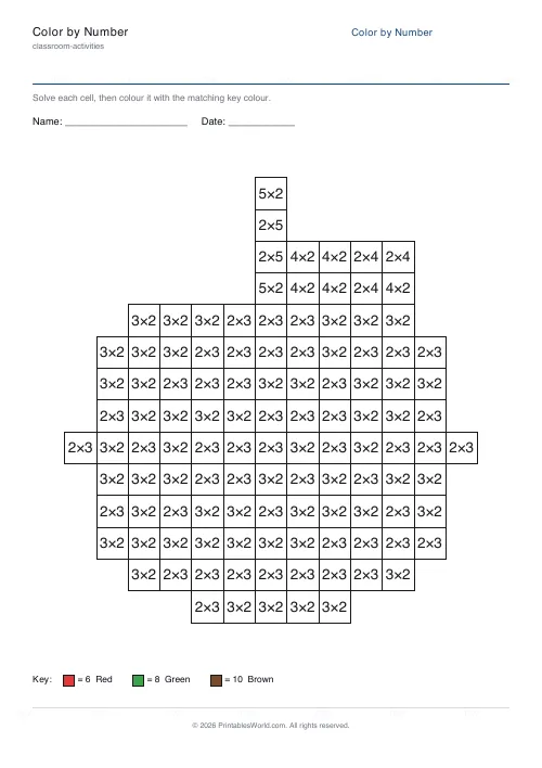 Free printable color-by-number worksheet — Multiplication — PDF download