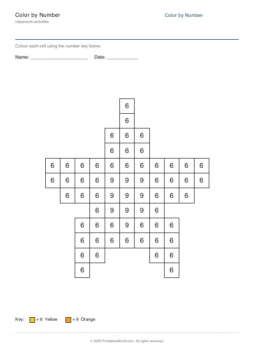 Free printable color-by-number worksheet — Star — PDF download