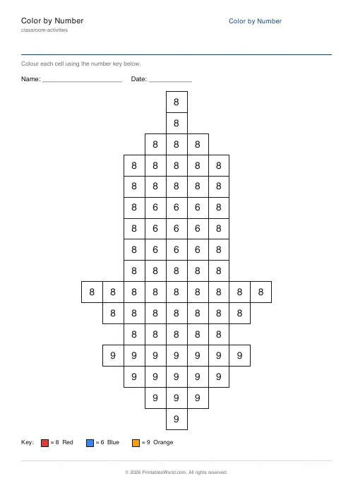 Free printable color-by-number worksheet — Rocket — PDF download