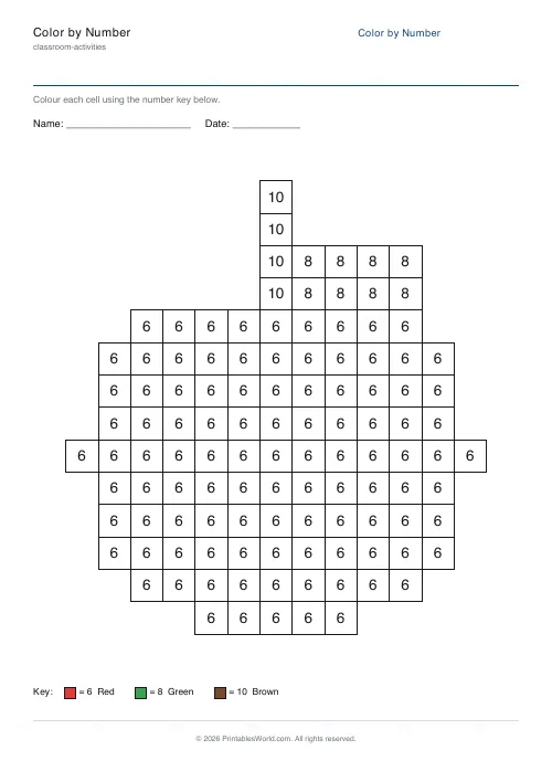 Free printable color-by-number worksheet — Number — PDF download